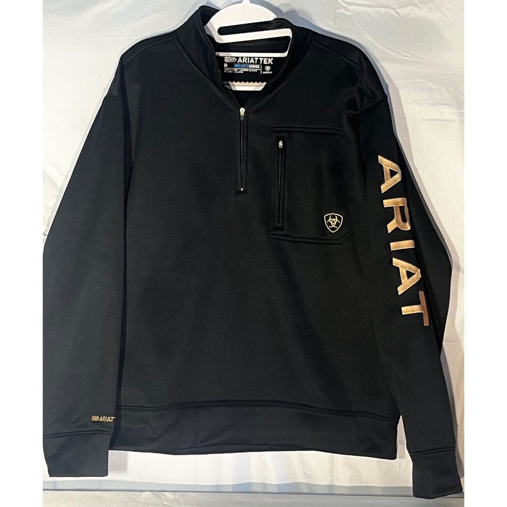 Ariat Mens AriatTek Cold Series Quarter Zip Pullover Black Bronze Logo Medium